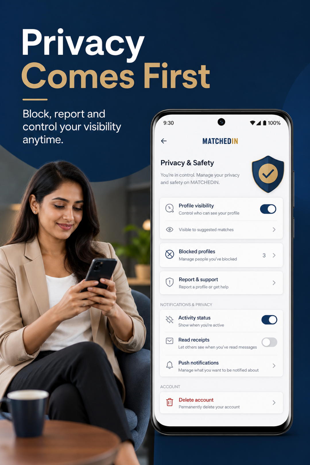 Privacy controls on MatchedIn